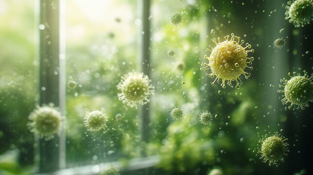 Microbes growing on bathroom window frames, [germs, bathroom], [showing unnoticed contamination zones], photorealistic