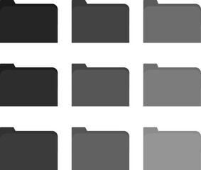 Folders for documents. Nine folders with different shade. Vector illustration.