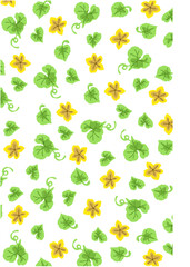 Wallpaper Cartoon taro leaves and flowers on a white background