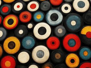 Fototapeta premium Colorful abstract circular pattern with varied textures and contrasting colors