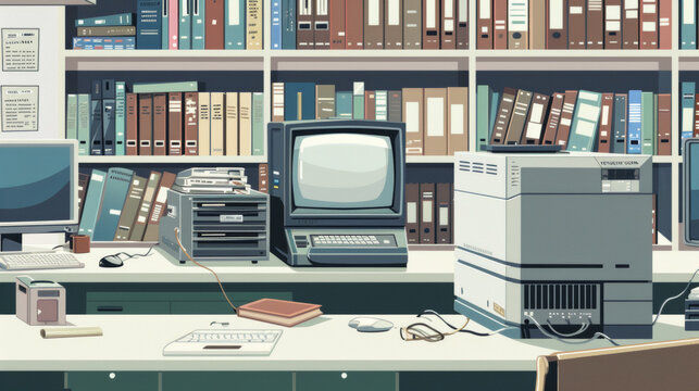 Microfilm and microfiche readers for accessing microform collections in high quality illustration style