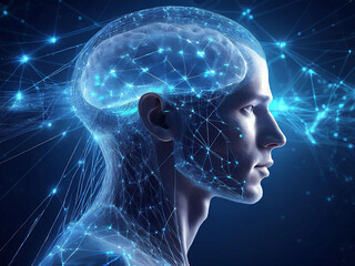 Brain image on a woman's head