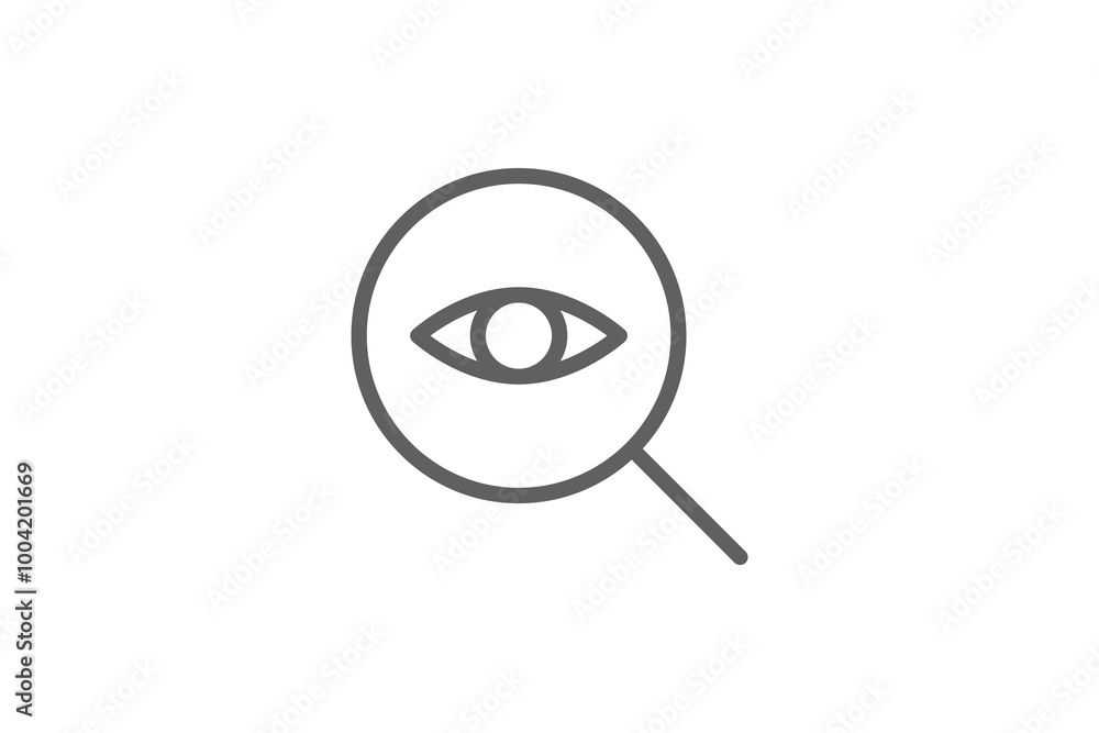 Poster search icon. simple magnifier with eye inside line style isolated on white background. flat vector i