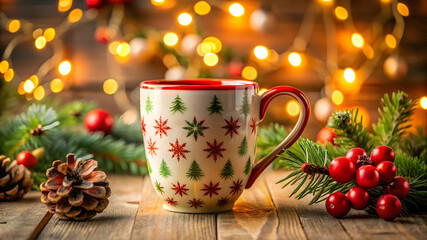 Fototapeta premium Festive Christmas Hot Chocolate with Whipped Cream
