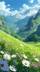 alpine meadow in the mountains, beautiful view of nature 