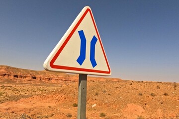 Narrow Road Ahead Warning Sign