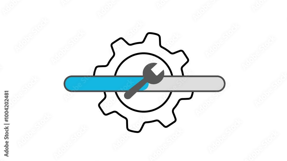 Poster loading gear bar with wrench spanner symbol animation. animated icon for mechanic maintenance progre