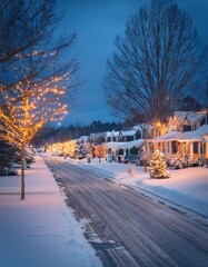 Obraz premium neighborhood street with christmas decoration