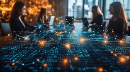 global business network illustration depicting customers connecting data exchange hr recruitment and teamwork in a modern corporate context