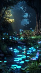 Magical glades filled with bioluminescent plants, fairies planting new life, harmony between fantasy and nature
