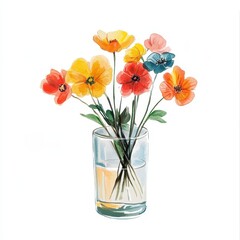 A vibrant bouquet of flowers in a glass vase, showcasing nature's beauty.