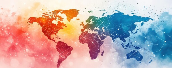 Obraz premium Global fintech network, interconnected financial systems, analytics data, watercolor style