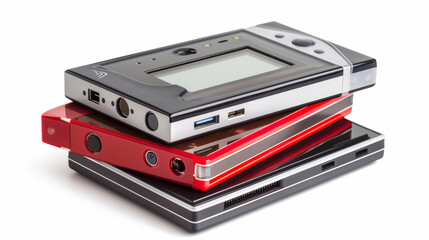 Media players for playback of digital audio and video files isolated on white background