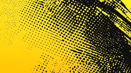 Abstract yellow and black halftone background with grunge texture.