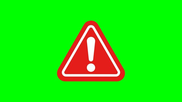 Red Triangle warning sign mark animated danger sign warning triangle on green screen background 4k videos