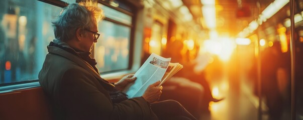 Morning train ride with commuters reading newspapers, Monday morning, daily routine