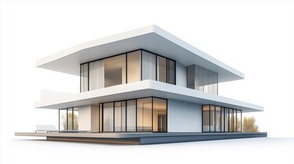 Modern Two-Story Home with Minimalist Design - 3D Render. AI Generated