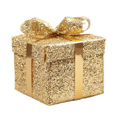 A gold christmas gift box isolated on transparent background