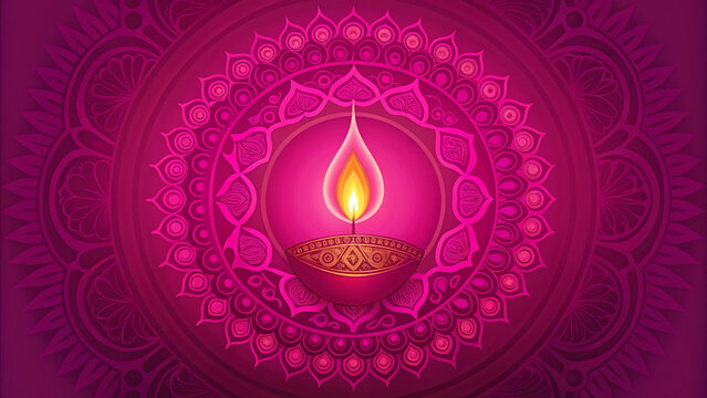 burning Diwali candle on a dark pink background - Powered by Adobe