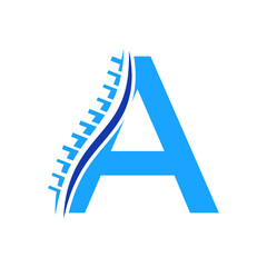 Spine diagnostic logo on letter A vector template. Orthopedic Symbol