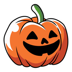 Doodle Smiling Cartoon Pumpkin with Jack-O'-Lantern Face for Halloween