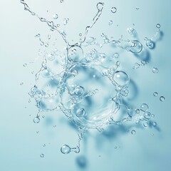 Refreshing Water Splash with Molecular Textures - Beauty Hydration Concept in Light Blue Tones for Advertising with Copy Space
