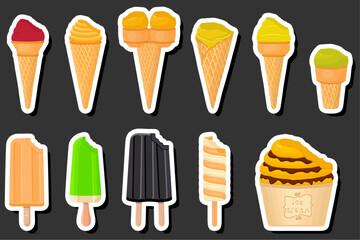 Illustration on theme big kit ice cream popsicle different types in cone waffle cup