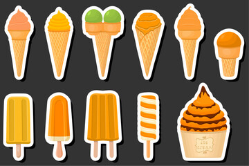 Illustration on theme big kit ice cream popsicle different types in cone waffle cup