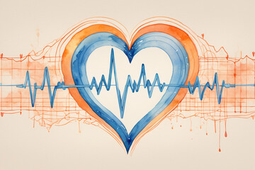 Cardiogram, pulse line with heart shape