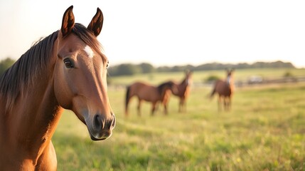 Obraz premium Serene Foal Playtime in Lush Green Hills - Professional Horse Care at Breeding Stables Surrounded by Natures Beauty