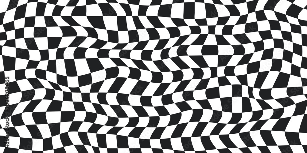 Poster twisted checkered colorful background. abstract vector pattern. black and white colors. retro wavy p