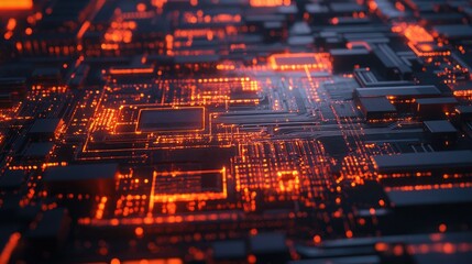 Abstract digital data traveling on a CPU and circuit board, representing modern technology and computer data organization.