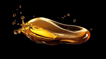 A mesmerizing splash of golden liquid against a black background, showcasing its fluidity and sheen.