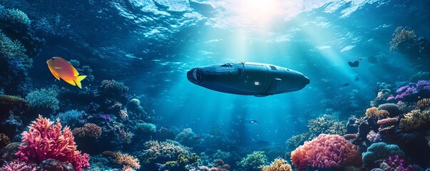 Submarine over coral reef
