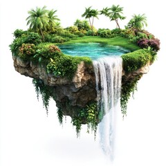 Real floating island waterfall tropical isolated.