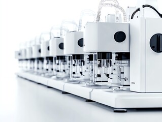 Genomics research facility, DNA sequencing machines, modern lab setup, isolated on white background