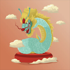 Chinese dragon surrounded by clouds Vector