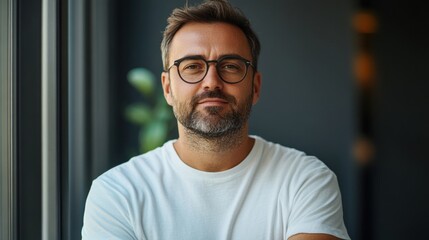 Obraz premium Man with glasses posing confidently indoors