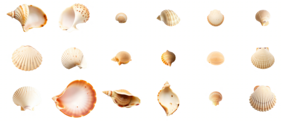 Collection of Realistic Sea Shells on Transparent Background - Perfect for Beach-Themed Designs and Overlays