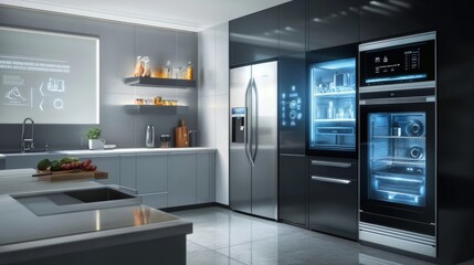 Modern Kitchen with Smart Refrigerator and Oven.