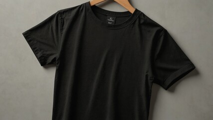 Realistic Black T-Shirt Mockup Laid Flat on a Surface