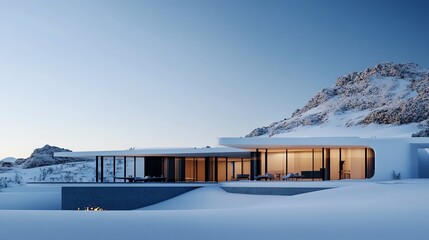 Naklejka premium Remote desert research station with solar panels and minimalistic architecture, desert research base, isolated science in extreme environments