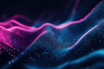 Captivating abstract waves of vibrant pink and blue light undulating in a digital universe, creating a mesmerizing visual experience. Generative AI