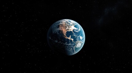 Naklejka premium A stunning view of Earth from space, showcasing its vibrant blues and greens against the vastness of the cosmos.