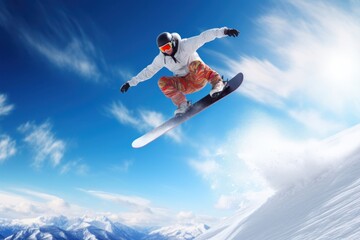 Snowboarder jumping snowboarding recreation adventure.