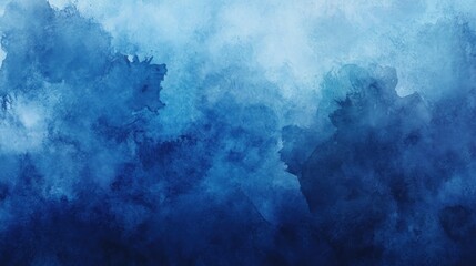 Obraz premium An abstract watercolor painting featuring deep blue tones, creating a calming and serene atmosphere.