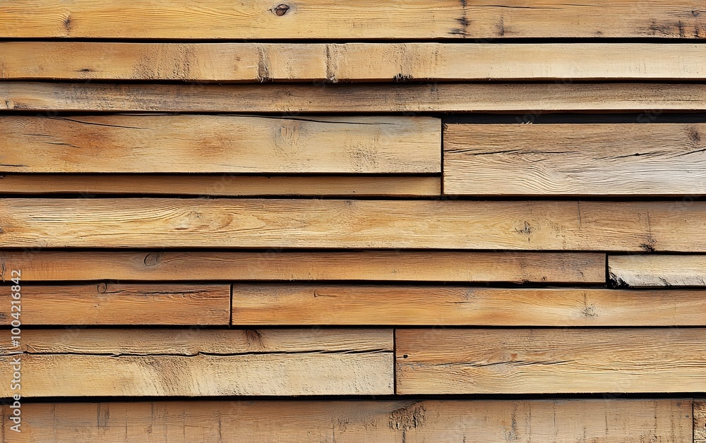 Aufkleber a wall constructed from natural wooden planks with a linear textured surface creating a simple yet e