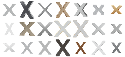 Collection of Metallic X Letter Icons on Transparent Background - Perfect for Design Overlays and Elements