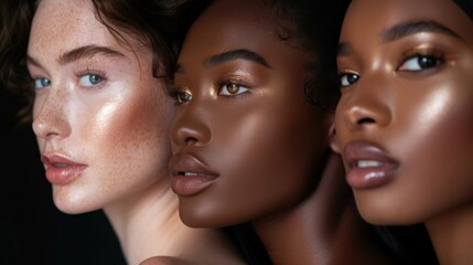 A diverse group of women with different skin tones standing together in a group, showcasing inclusivity and diversity.