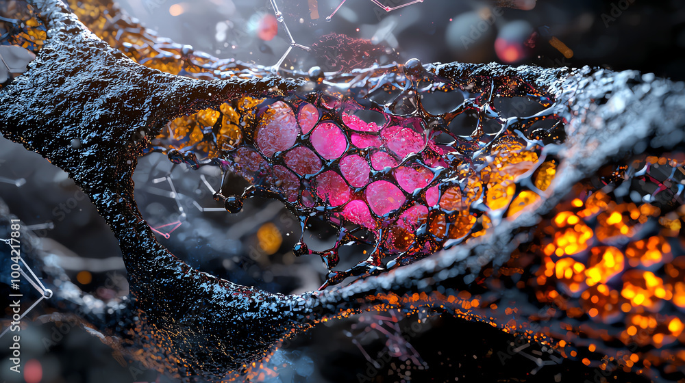 Aufkleber abstract 3d render of a complex network of interconnected nodes with vibrant colors and textures.